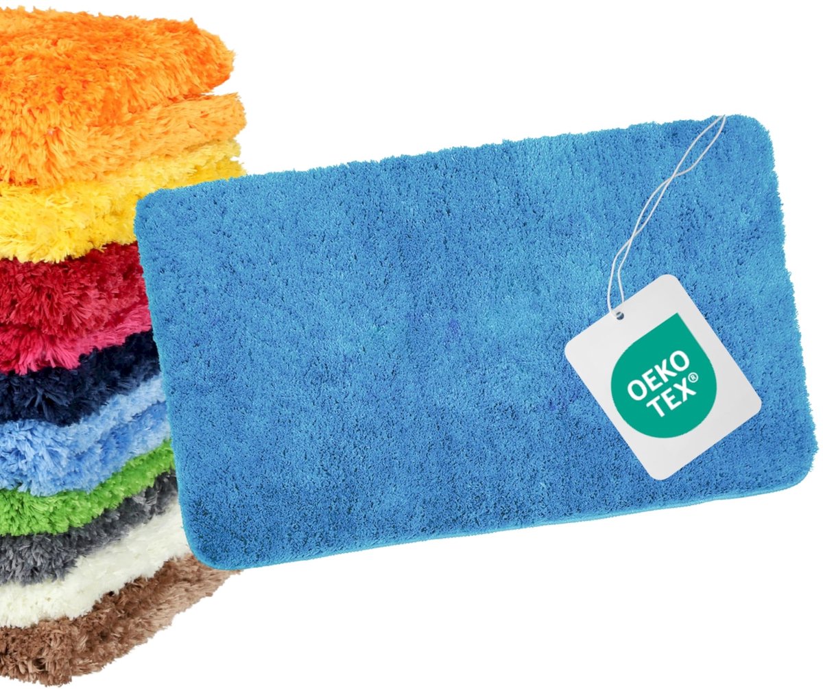 Badmat lichtblauw 60 x 100 cm - antislip - machinewasbaar - perfect voor de badkamer - ShopVlot