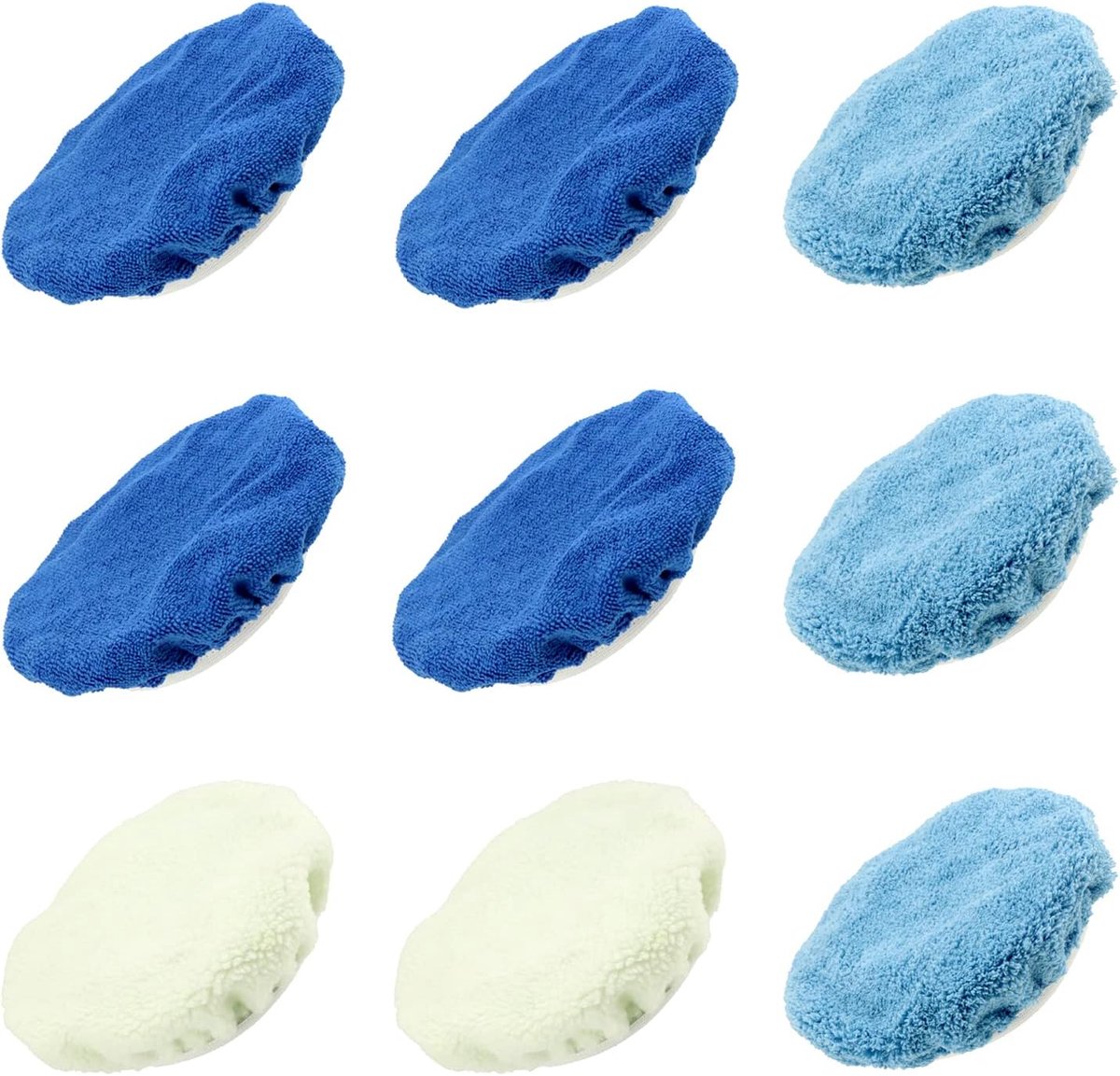 Polijstbonnet set 9-delig - 2 wol + 4 microvezel + 3 koraalvilt - voor polijstmachines 23-25 cm - ShopVlot
