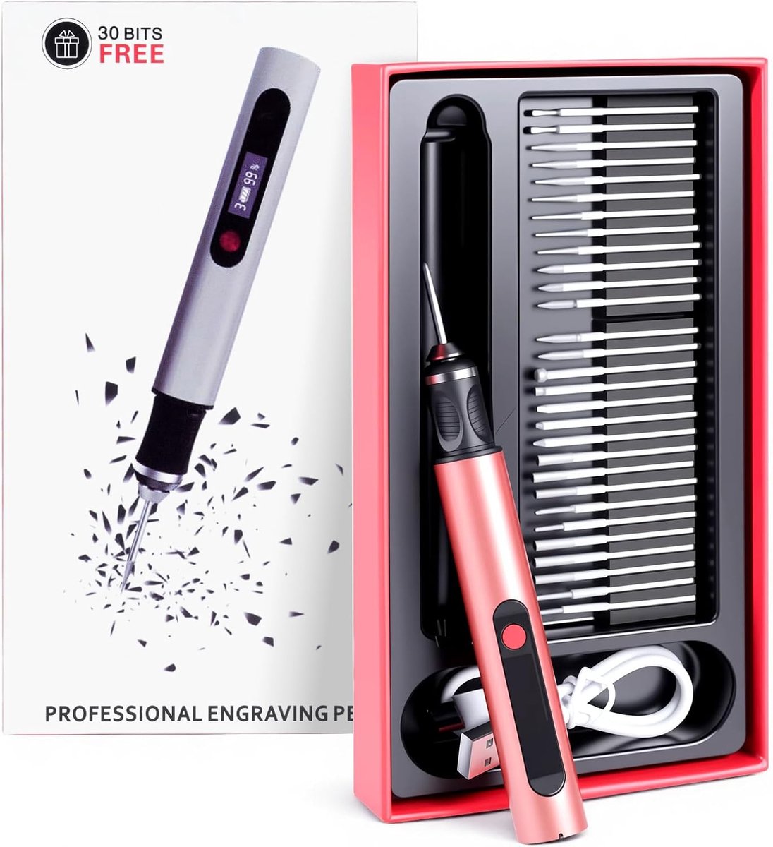 Graveerpen Set Draadloos Oplaadbaar - Roze - 3 Snelheden - Perfect voor DIY projecten - ShopVlot