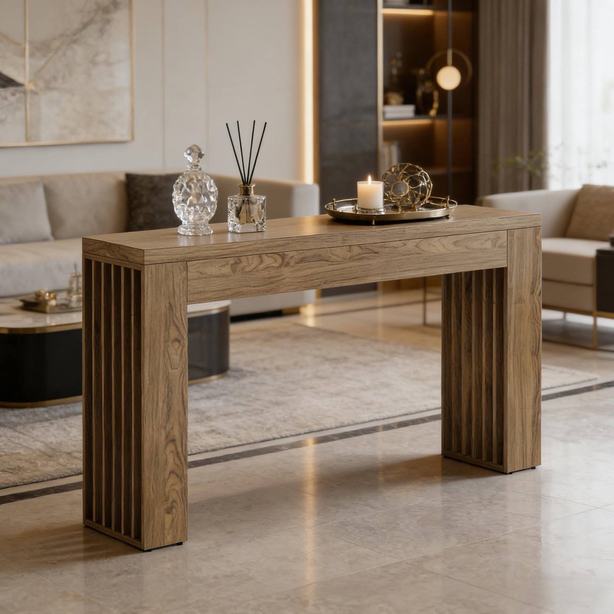 DESMIU Sidetable - Landelijke Konsoletafel Met Houtlook - Voor Hal, Woonkamer En Decoratie - MDF - 150x30x80 Cm - Bruin