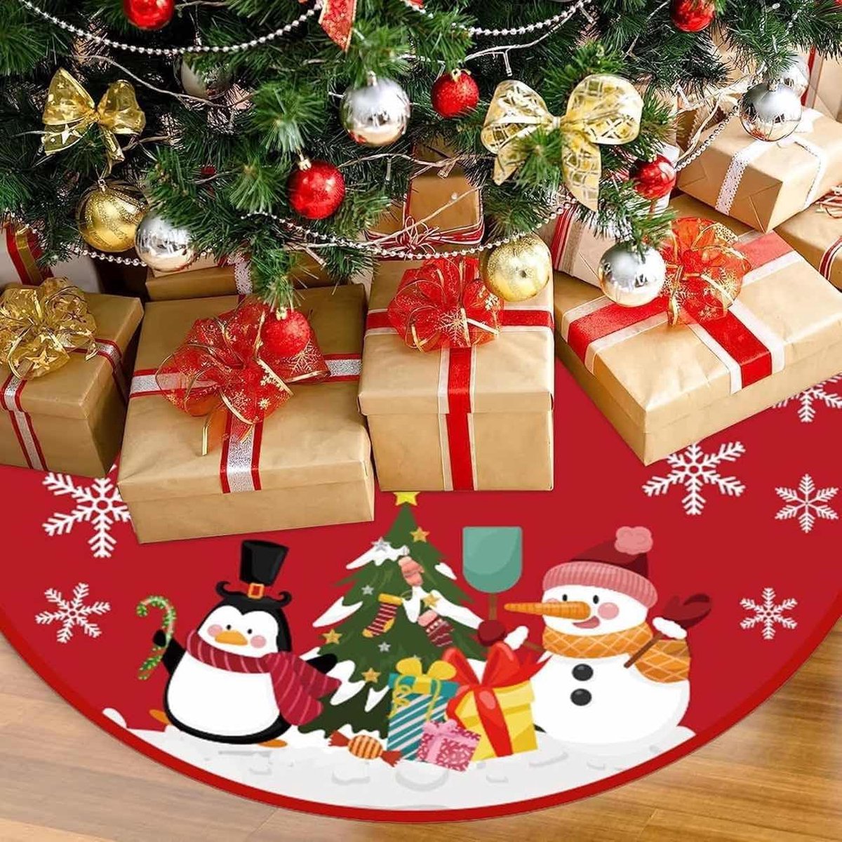 Kerstschaal 90cm - Pluche - Decoratief met strik en sneeuw - Creëer warme kerstsfeer - ShopVlot