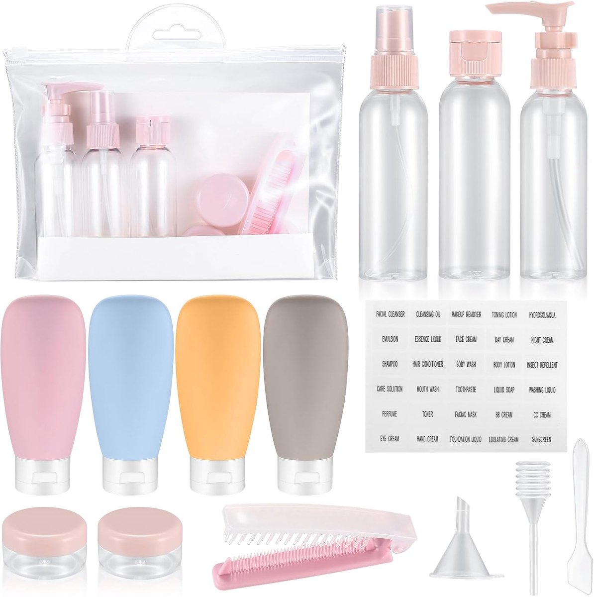 Reisflesjesset 14 stuks - 60 ml navulbare flessen - ideale reisformaten - voor toilettas en verzorging - ShopVlot