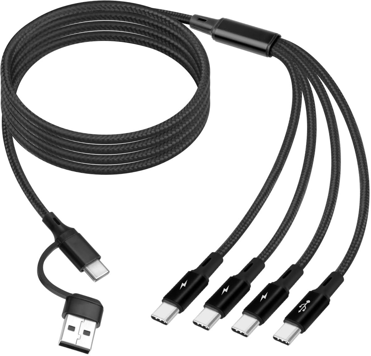 USB C oplaadkabel 6-in-1 - 1.2m met 4 USB C male - voor gelijktijdig opladen van 4 apparaten - ShopVlot