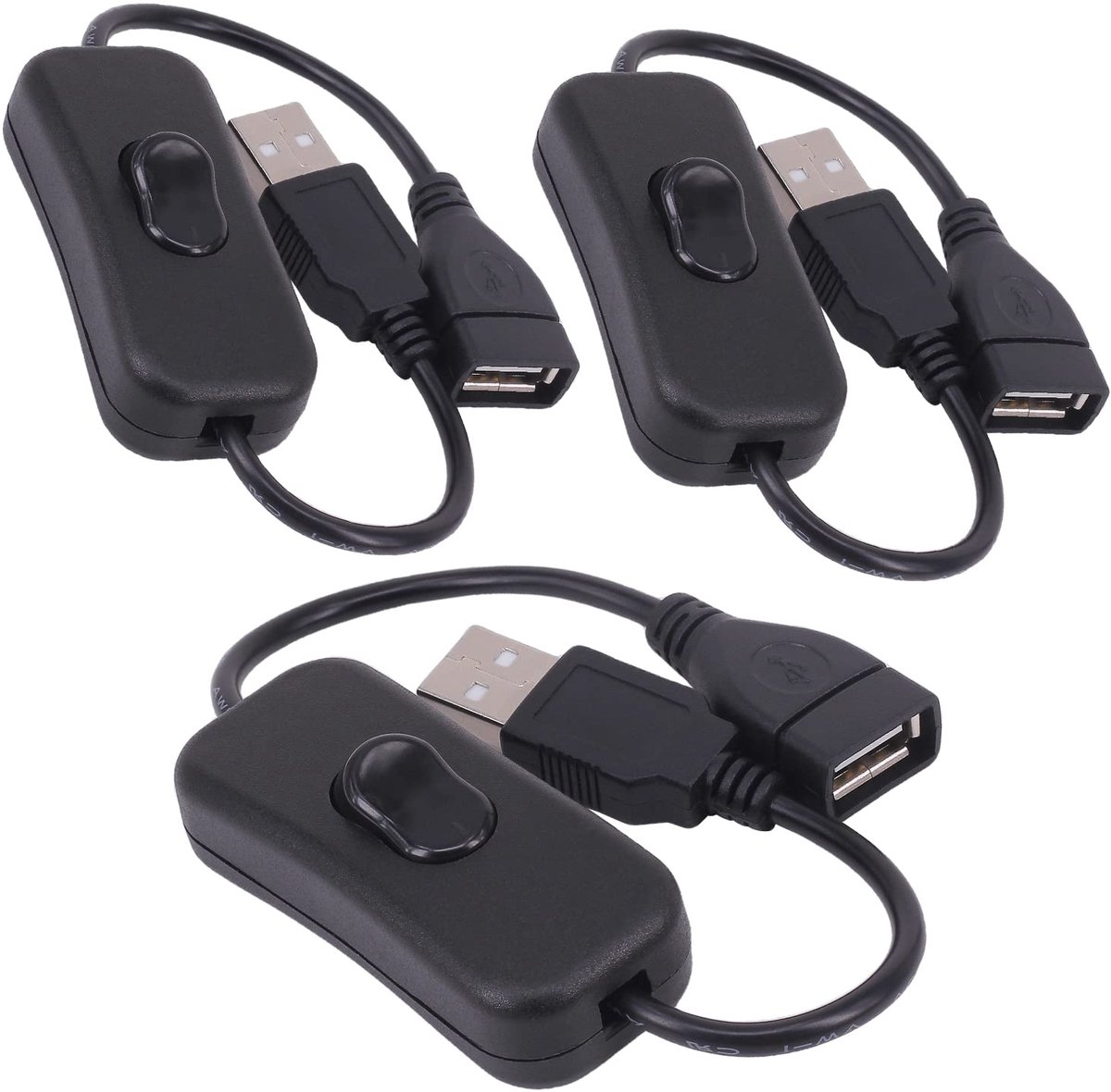 USB kabel met schakelaar - 3 stuks - verlengkabel - eenvoudig aan/uit schakelen voor lampen en ventilators - SnelShoppen