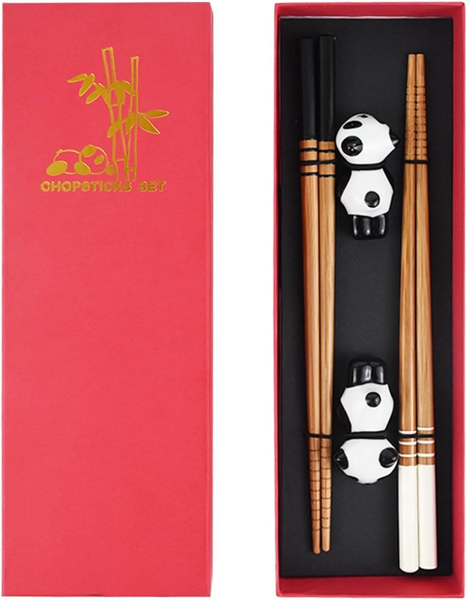 Sushi eetstokjes set - 2 paar met kat en panda - houten stokjes - ideaal voor Aziatische gerechten - SnelShoppen