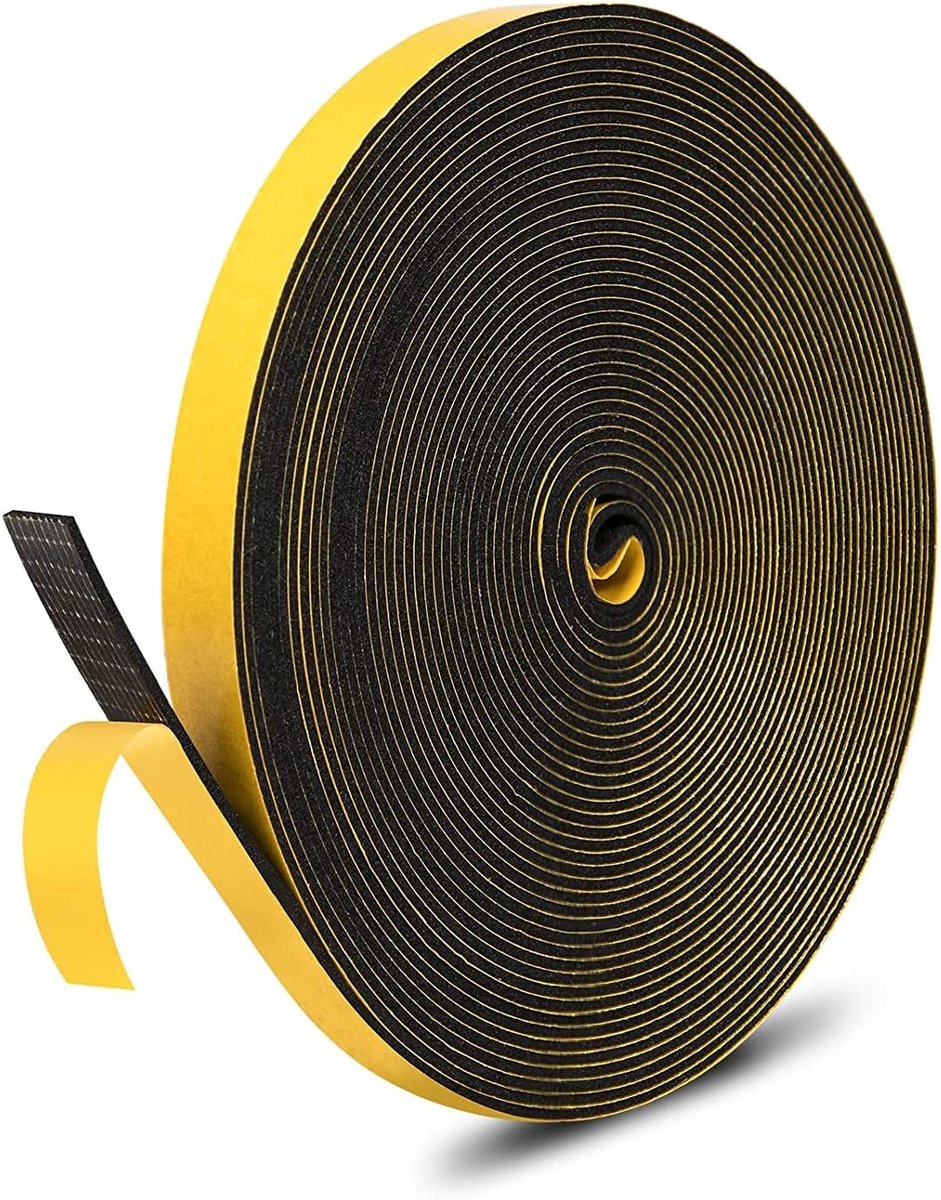 SnelShoppen - Zelfklevende Afdichtband 12mm (B) x 1.5mm (D)/10m (L) voor Deuren Ramen, Geluidsisolatie, Weerstrip, Vlamvertragende Schuimband, Rubber