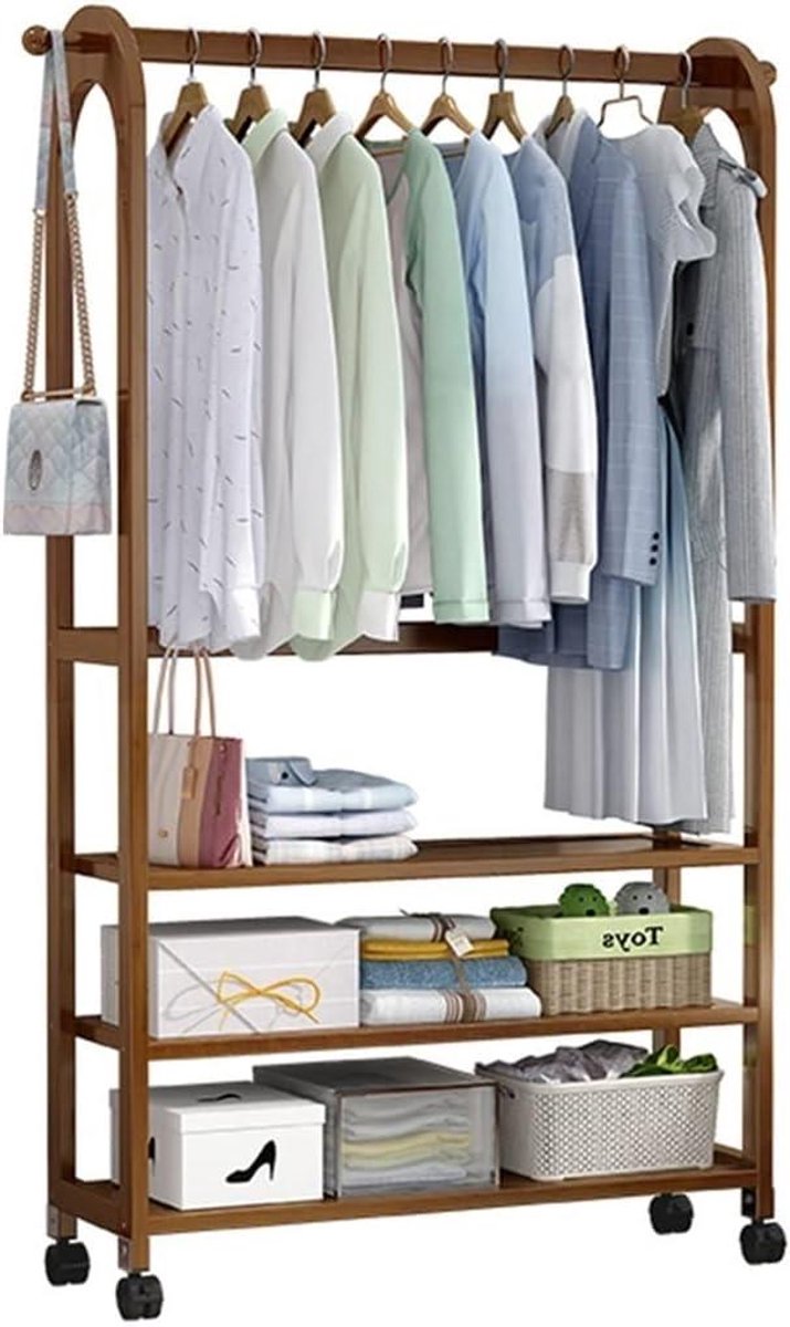 Kledingrek Bamboe - Kledinghanger Staand - Kleding Opbergen - Natuurlijk Bamboe Materiaal - 90 x 28 x 172 cm - Bruin