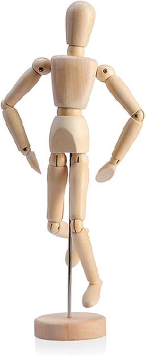 Houten mannequin 30cm - tekenmodel met basis - gladde afwerking - perfect voor schetsen - SnelShoppen