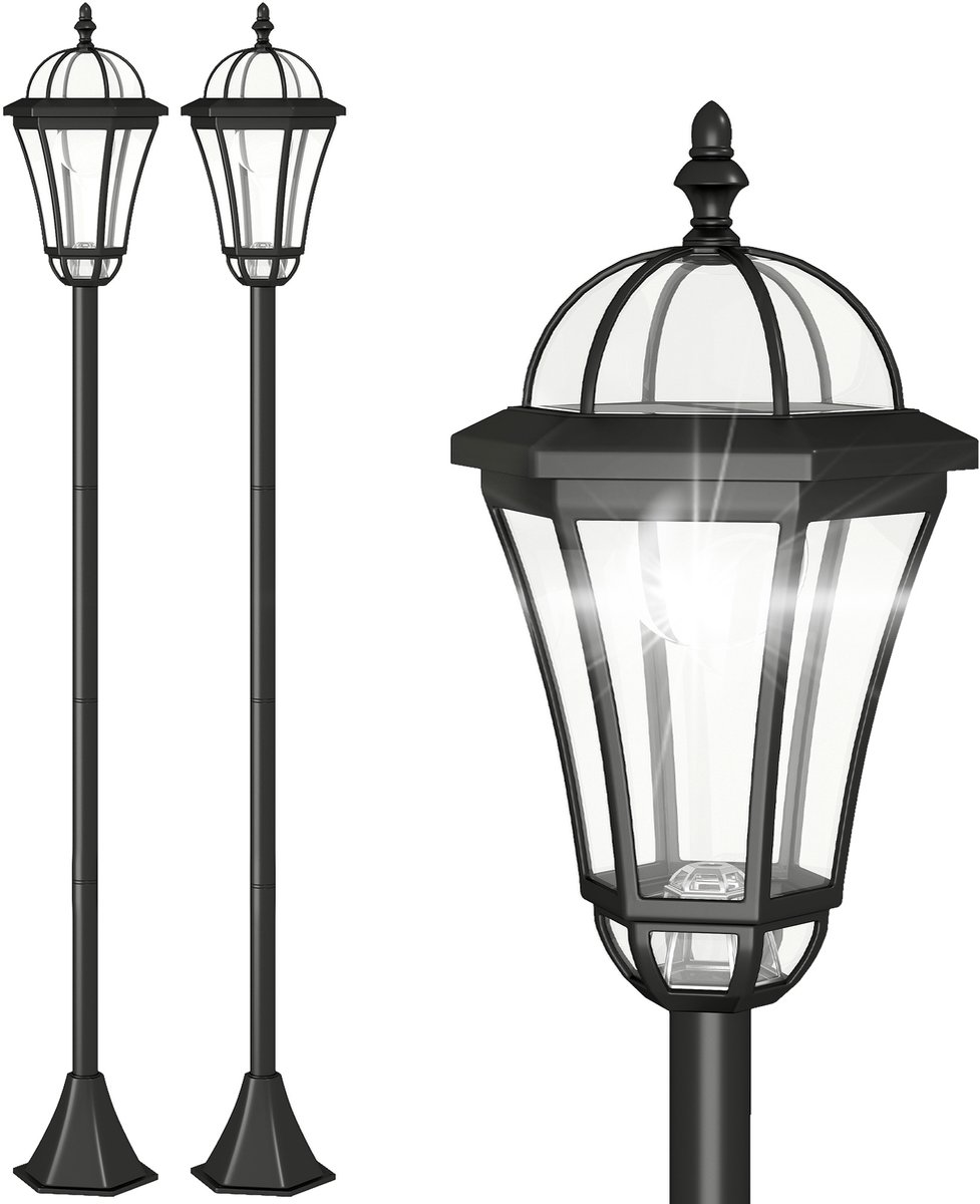 Set van 2 Solar Tuinlantaarns - LED Tuinverlichting voor Buiten - Waterdichte Terraslampen met 6-8 Uur Brandduur