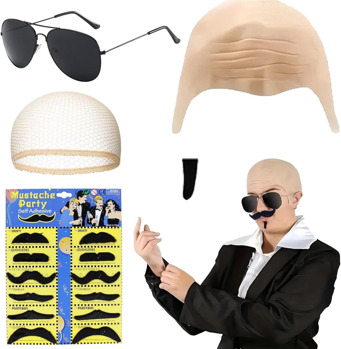 Latex bold masker - latex bold cap - elastisch haarnet - feestaccessoires voor carnaval - SnelShoppen