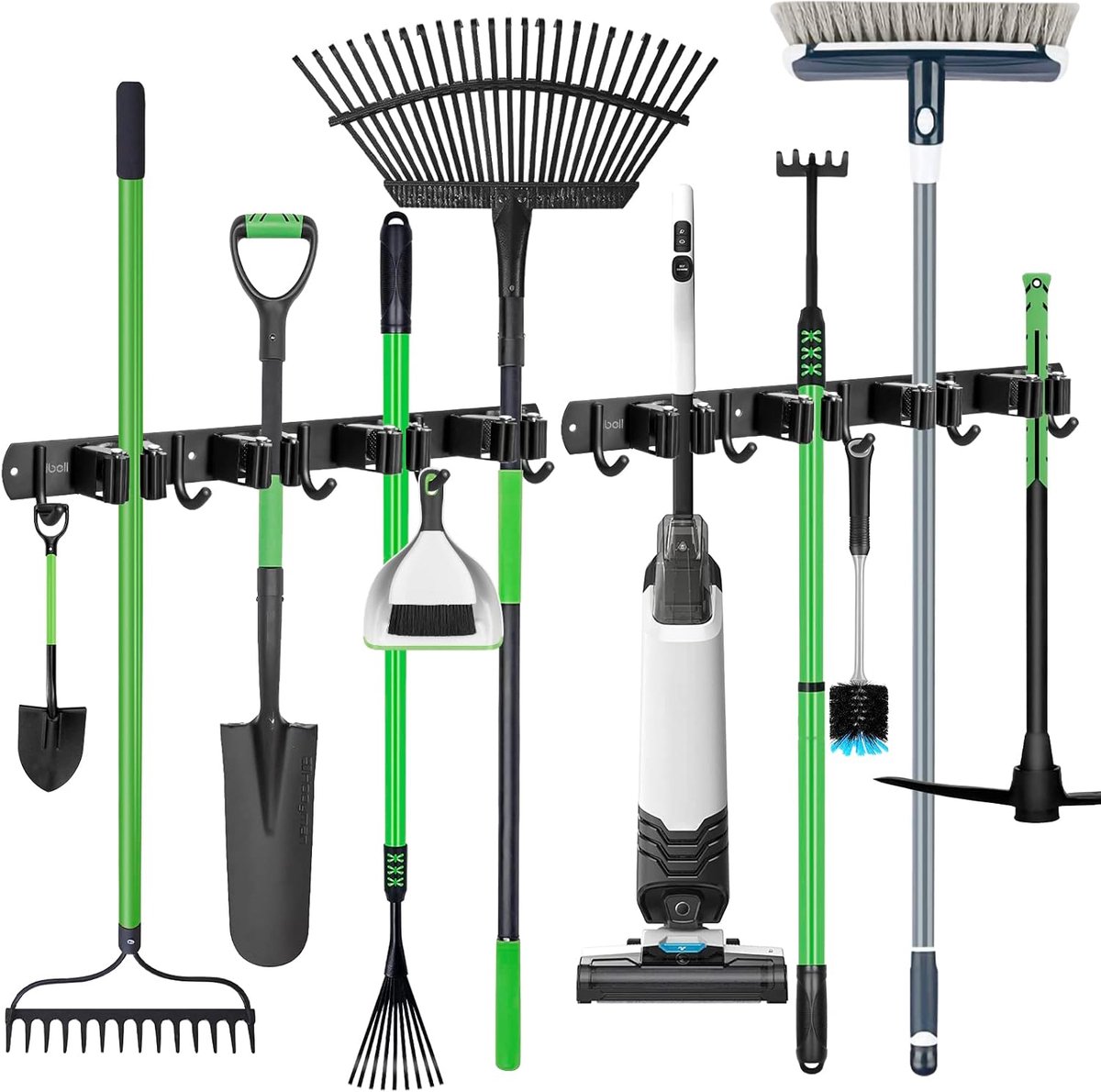 Broom holder wandbeugel - roestvrij staal - 8 compartimenten en 10 haken - houd je schoonmaakspullen georganiseerd - SnelShoppen