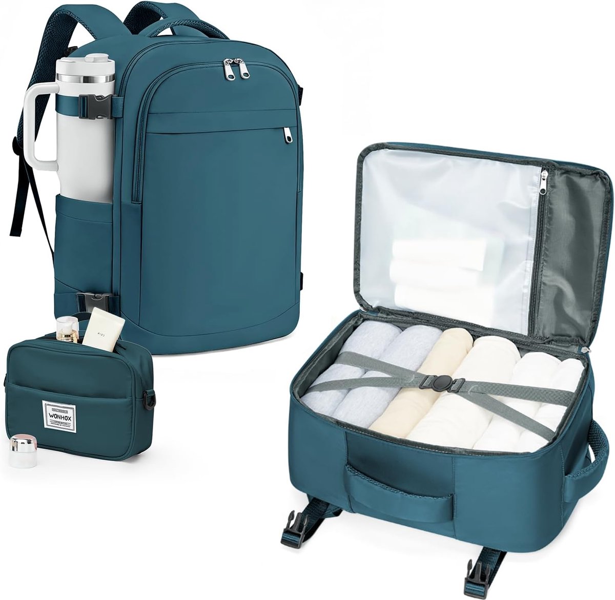 Rugzak handbagage vliegtuig reisrugzak - pauw blauw - twee handgrepen - comfortabel dragen - ShopVlot