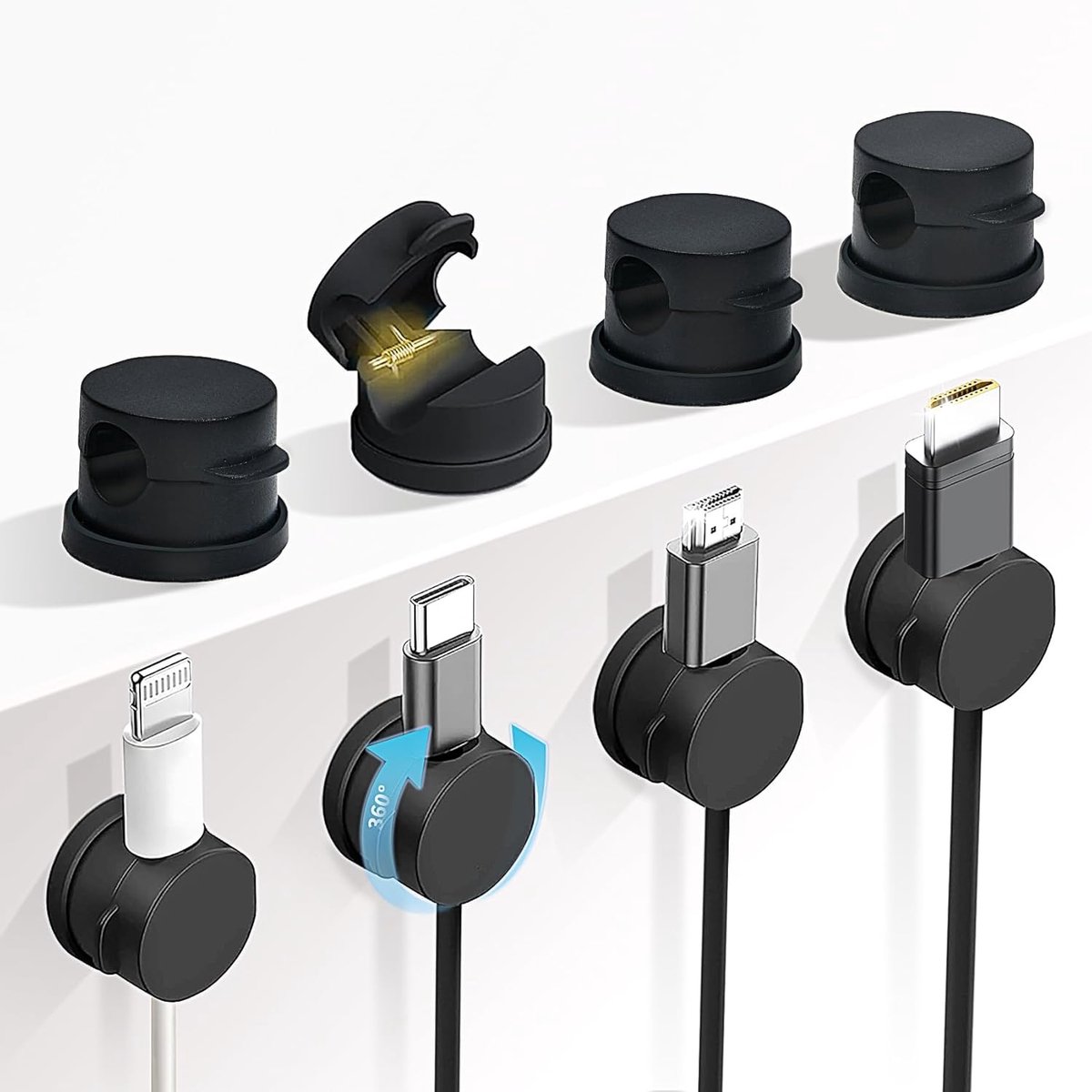 Kabelhouder 360° Rotatable - 8 Stuks Kleur Zwart - Zelfklevende Snoerorganizer - Houd je bureau opgeruimd - ShopVlot