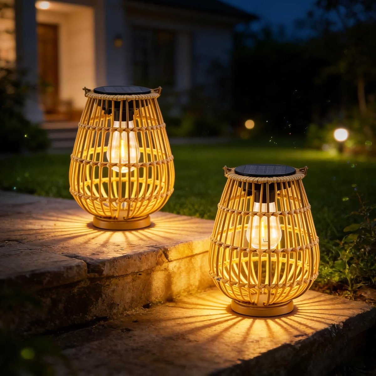 Solar lantaarns 2-pack - buitenlampen - weerbestendig IP44 - automatisch licht voor tuin - ShopVlot