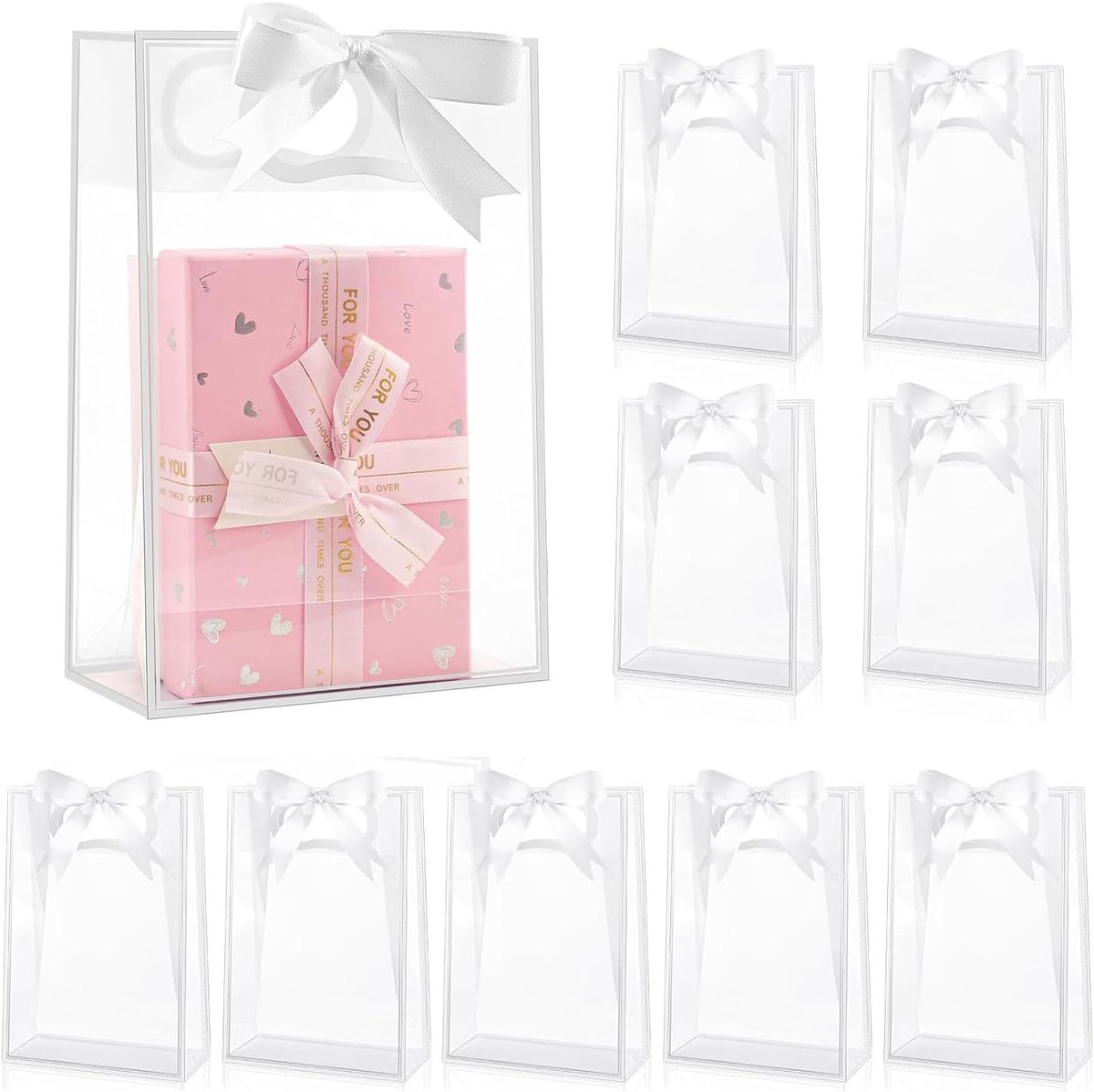 geschenktasjes set van 12 - doorzichtig kunststof - met handgrepen - herbruikbaar voor cadeaus - ShopVlot