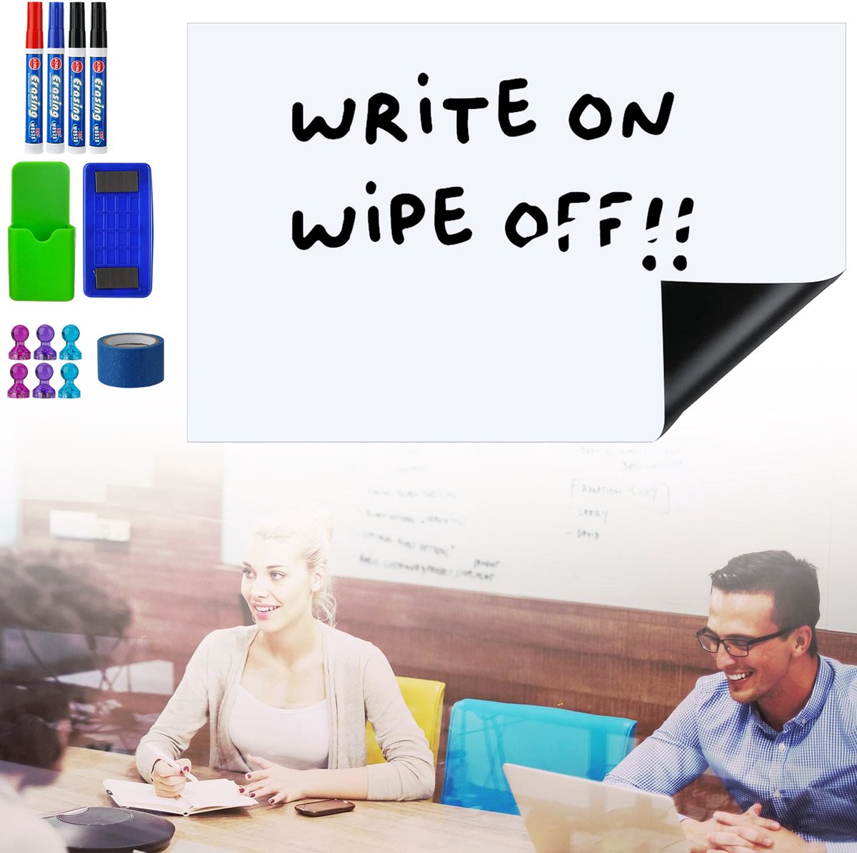 Zelfklevende Magnetische Whiteboard Muursticker - 50*100cm Whiteboardfilm - Whiteboard Met Droog Afwisfunctie