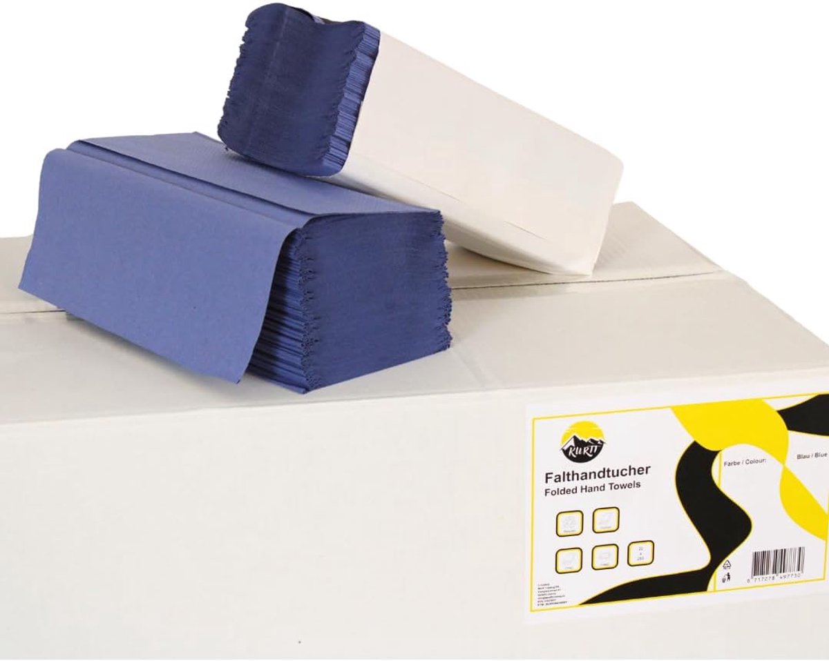 Papierhanddoeken 5000 Stuks - 25 x 23 cm - Blauw - 2-laags voor efficiënt gebruik - ShopVlot
