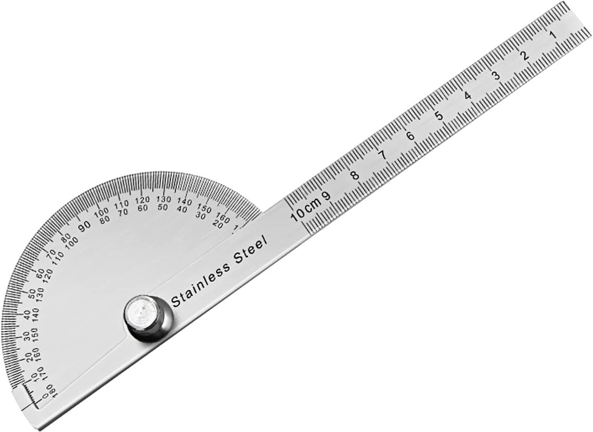 Protractor hoekmeter 0-180° - roestvrij staal - met vergrendelingsschroef - ideaal voor precisiewerk - ShopVlot