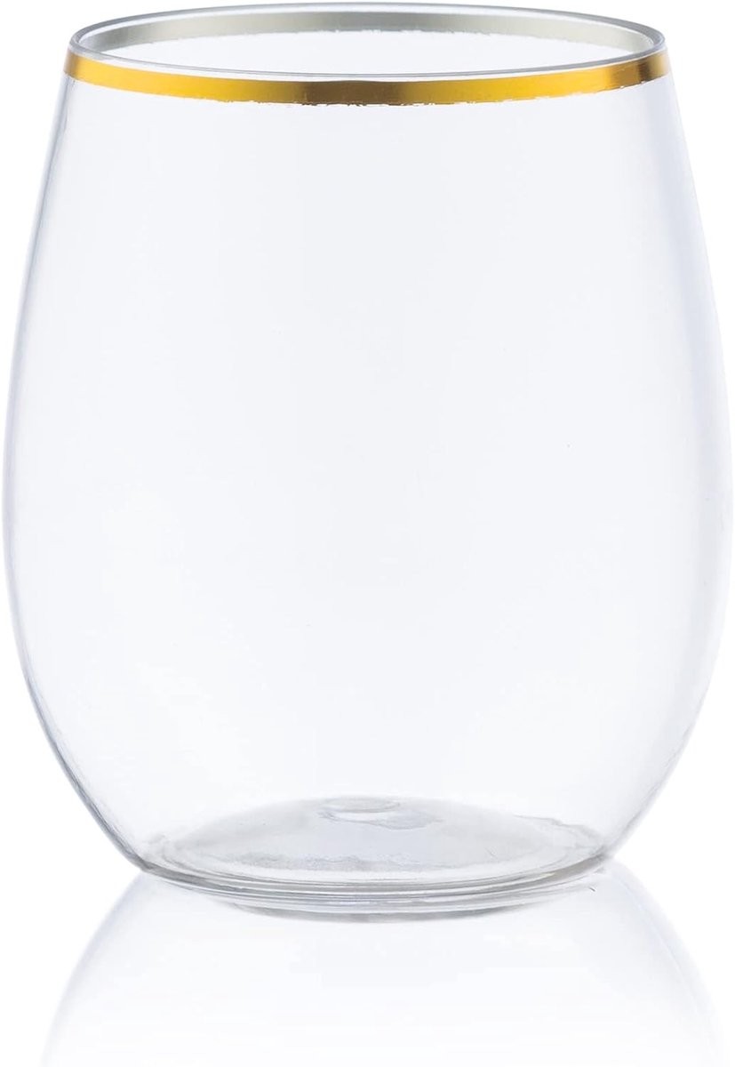 SnelShoppen - 24 Stuks Plastic Wijnglazen 355 ml | Herbruikbare BPA Vrije Drinkglazen met Gouden Rand voor Feesten, Camping, Tuin en Keuken