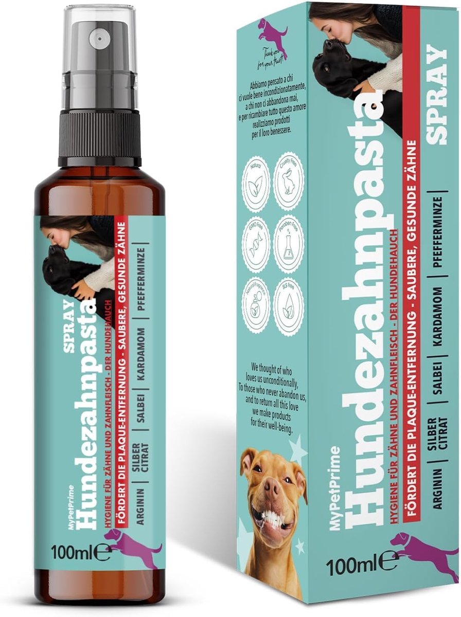 SnelShoppen - Dental Care Hond Tartar Verwijderaar met Zilvercitraat en Arginine - Tand Spray voor Honden Tegen Slechte Adem en Halitose - Tandsteen V