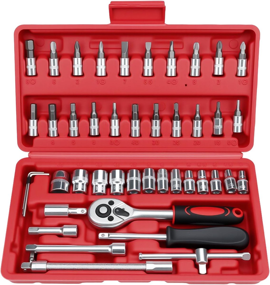 Steeksleutelset 46-delig - Chrome vanadium staal - Snelle release ratel - Voor reparaties thuis en aan de auto - ShopVlot