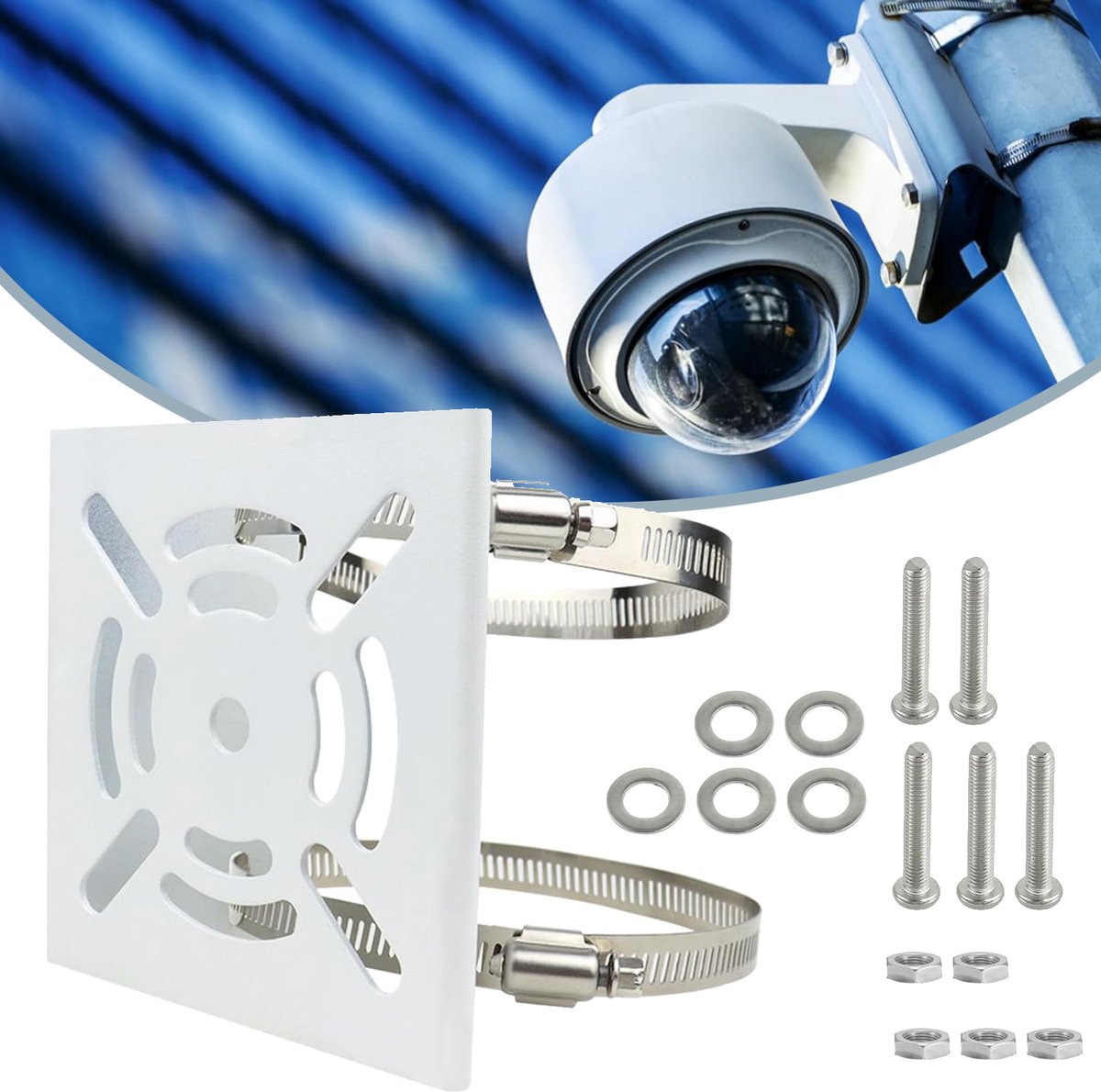 Universele Verticale Paalbevestiging Voor Beveiligingscamera - Stevige Metalen Beugel Met Lussen - Geschikt Voor CCTV-Camera's En LED-Verlichting