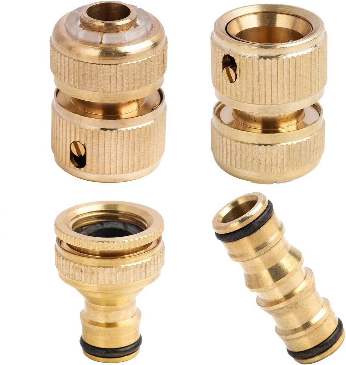 SnelShoppen - 4-delige Tuinslang Connector Set - Messing Kraan Connector - Snelle Koppeling voor 1/2 Inch Tuinslang - Mannelijke en Vrouwelijke Adapte