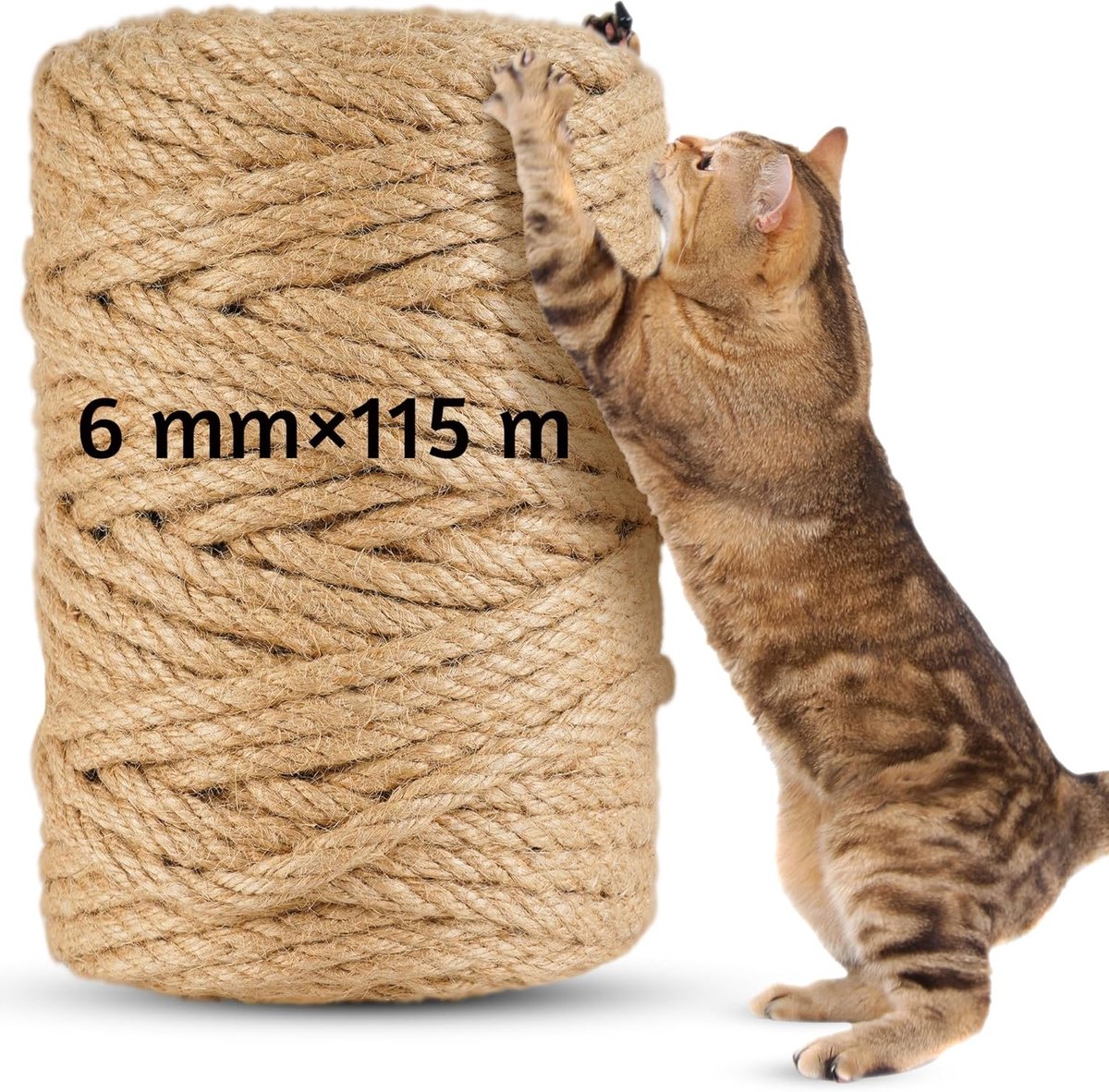 Kattenkrabpaal touw 115m - 6mm sisal - 100% natuurlijk - ideaal voor DIY projecten - ShopVlot