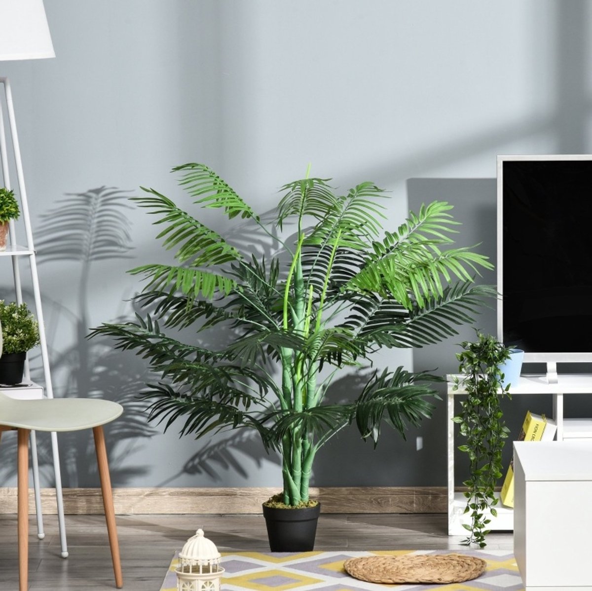 FloraGrace Kunstplant Palm 125 Cm Met 18 Bladeren En Realistische Look In Zwarte Pot Van Kunststof Groen Voor Woonkamer Balkon En Entree
