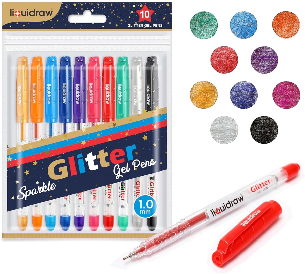 Glittergelpennen set van 10 - sprankelende gelpennen - metallic kleuren - perfect voor knutselen - ShopVlot
