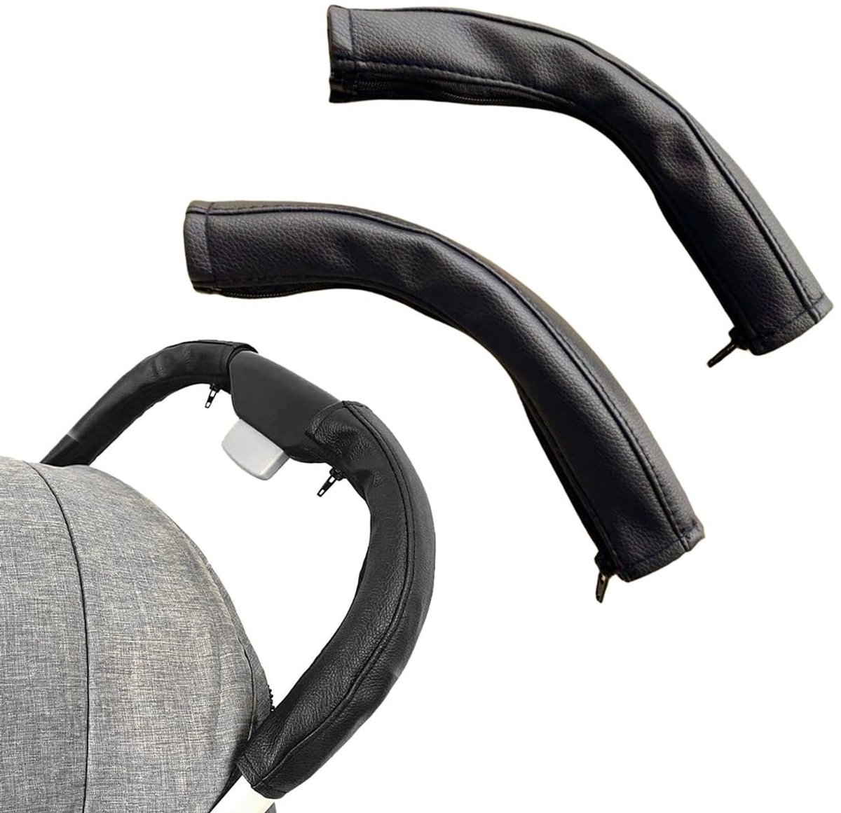 kinderwagen-greepafdekkingen 2 stuks - zwart PU-leer - beschermkap armleuning - optimale grip en bescherming - ShopVlot
