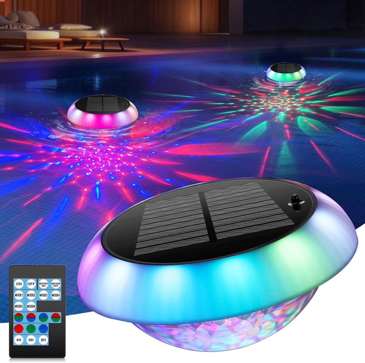 Drijvende zwembadlamp zonne met afstandsbediening - roterend RGB-lichteffect - 42 kleurmodi - ShopVlot