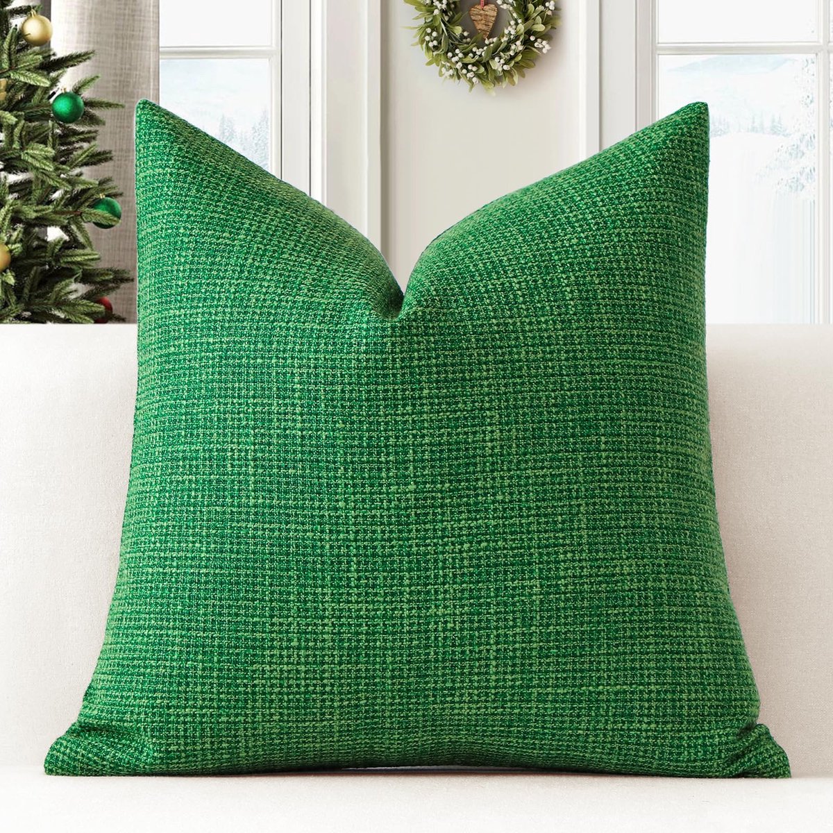 Kussenhoezen Set van 1 18x18 Inch - Linnen Kussenovertrek - Decoratief Groen - Perfect voor Thuisdecoratie - ShopVlot