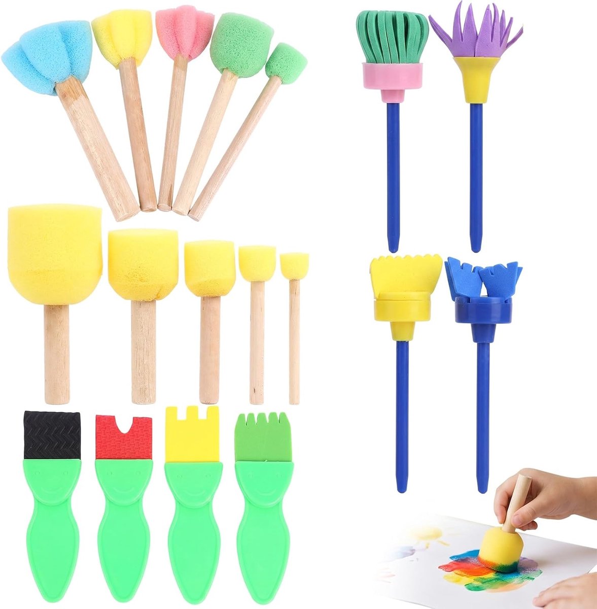 Schilderset voor kinderen 18-delig - EVA-schuim - creatieve stempels en kwasten - artistiek plezier thuis - ShopVlot