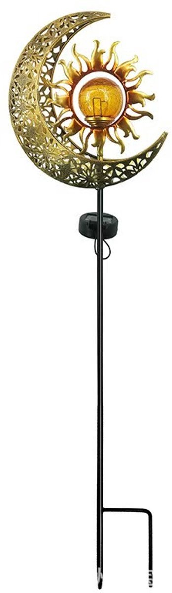 Casalora Tuinverlichting - tuinverlichting op zonneenergie - Solar Tuinverlichting Zon en maan samen - 1 Stuks - Metaal en Glas - Kunstplanten Kunstbloemen Solar Schuttinglamp voor Tuin, Terras, Gazon