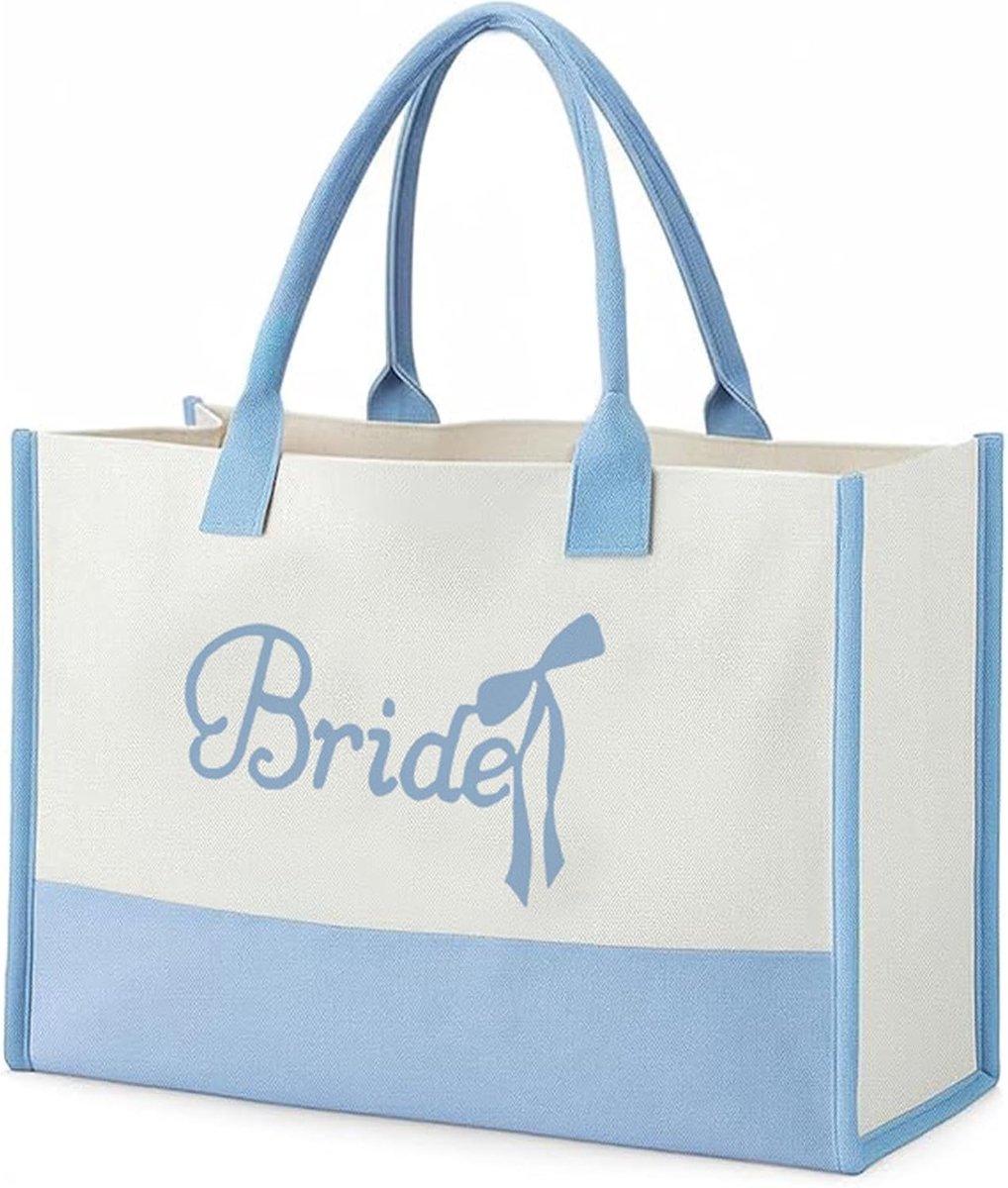 Trouw Tote Bag - Elegante blauw-witte tas - Versierd met strik - Perfect voor bruiloften - ShopVlot