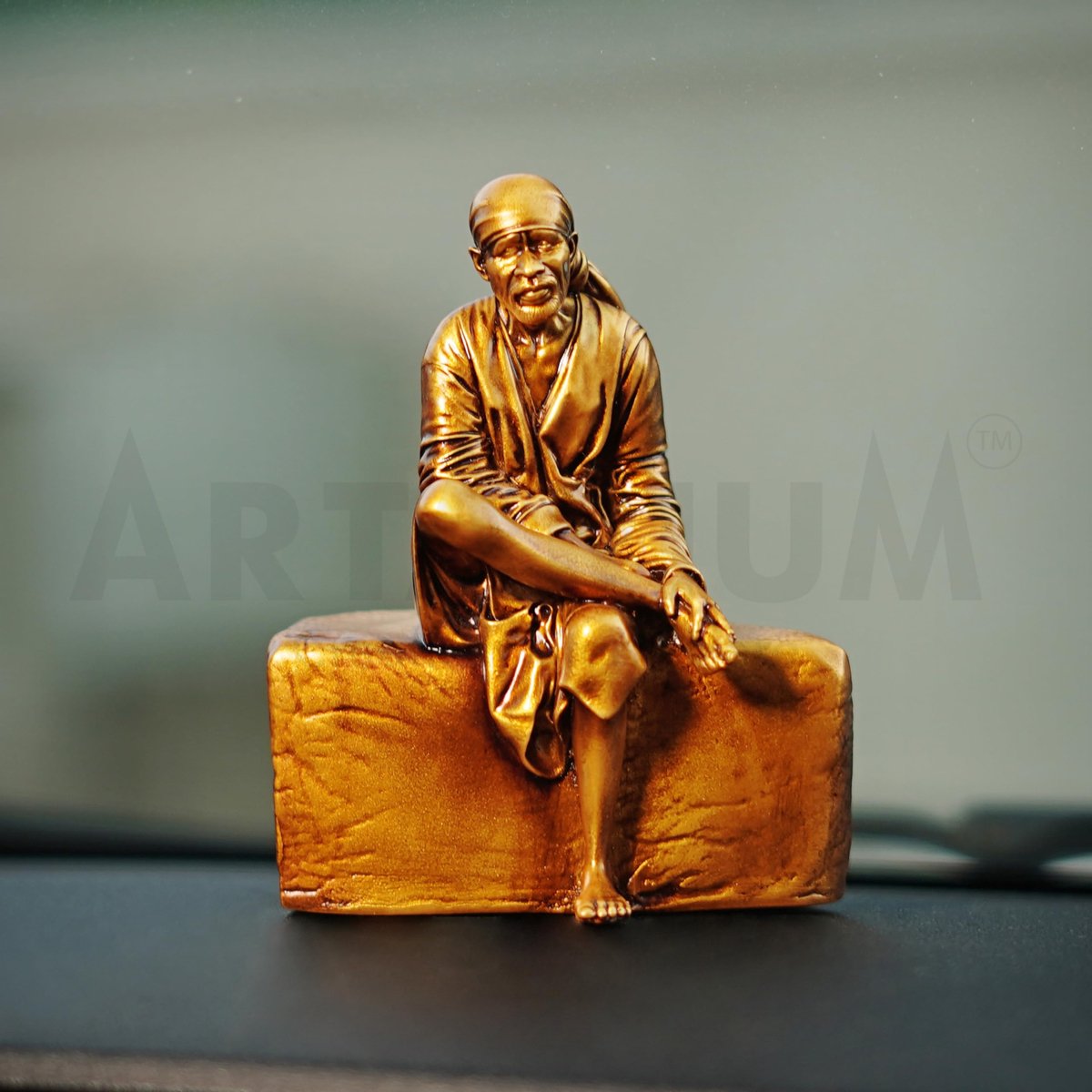 Sai Baba beeld 4 inch - marmer en hars sculptuur - hindoe spiritueel idol - decoratie voor auto en kantoor - ShopVlot