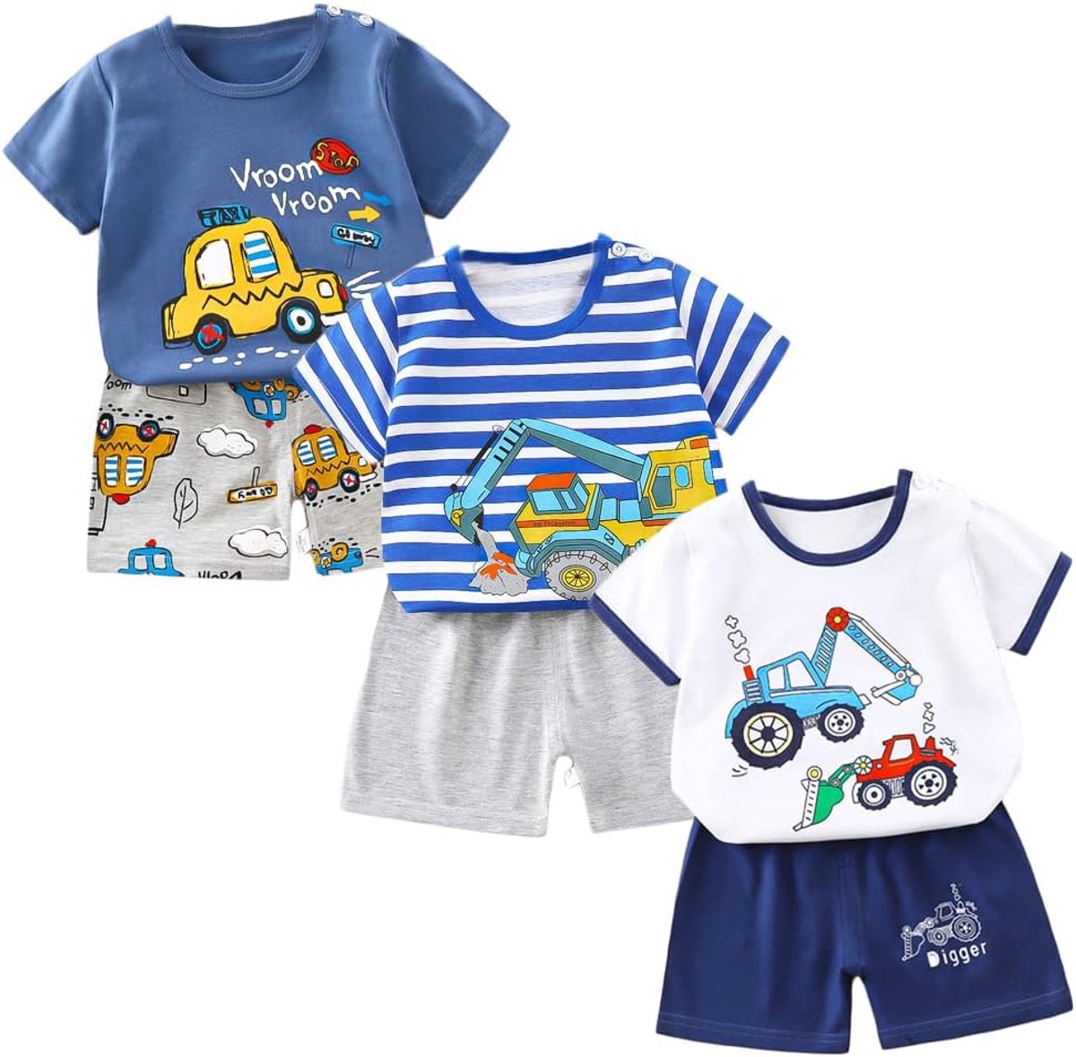 Baby meisjes set van 3 T-shirts met korte mouwen - 6-delige set - met/zonder schoudergesp - ShopVlot