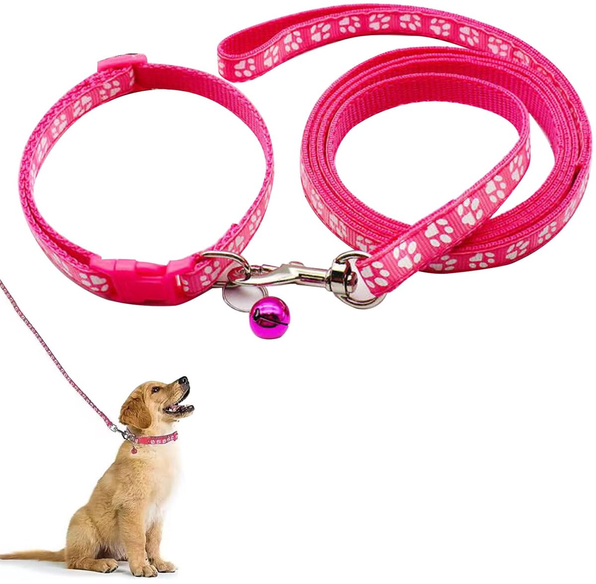 Puppy halsband en hondenriem set - zacht verstelbaar - pootafdruk ontwerp - ideaal voor kleine en middelgrote honden - ShopVlot