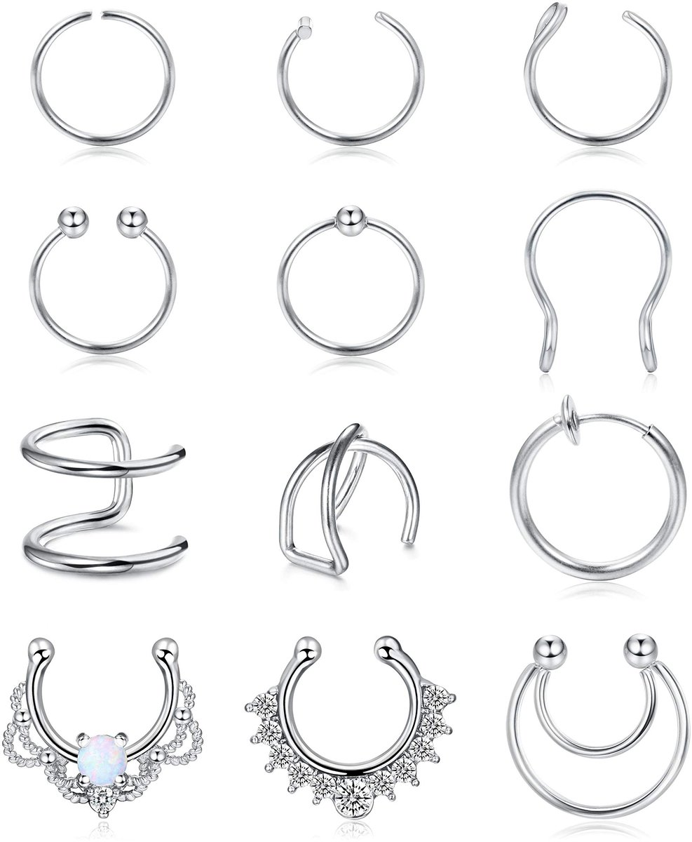 Nepneusringen 12 stuks - Roestvrij staal - Clip-on design - Niet-doorborend alternatief - ShopVlot