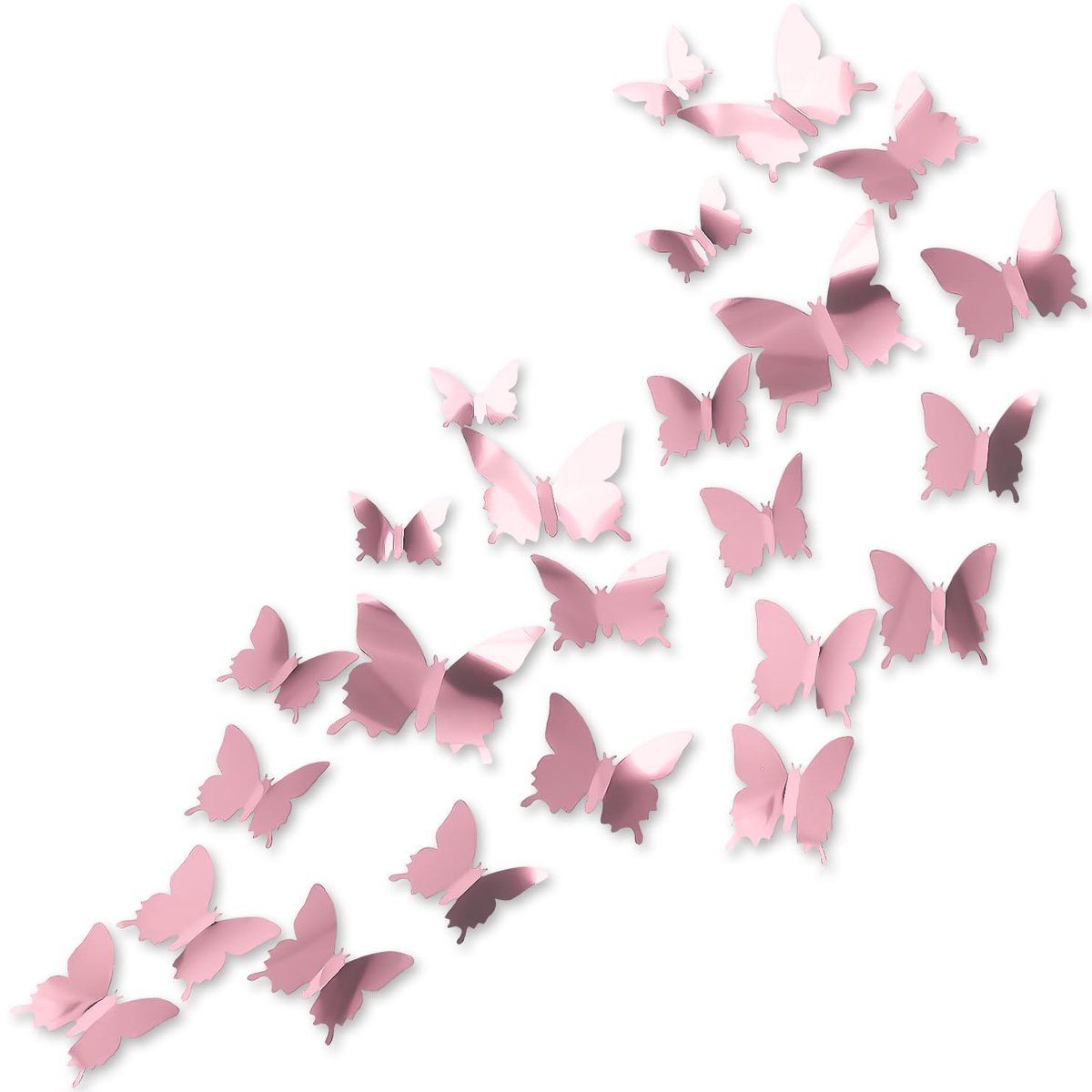 Muurstickers Spiegel Vlinders 24 Stuks - 3D Roze Goud - Verwijderbaar Decor - Perfect voor Meisjeskamer - ShopVlot