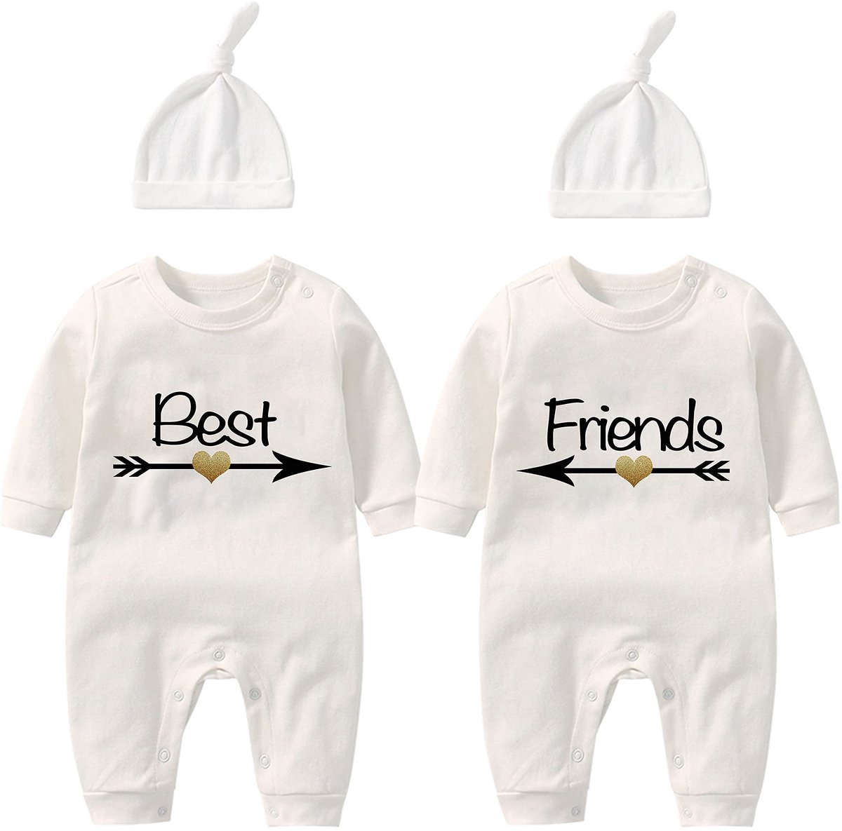 Bodysuits tweeling S - wit - met hoed set - grappige baby outfit - ShopVlot