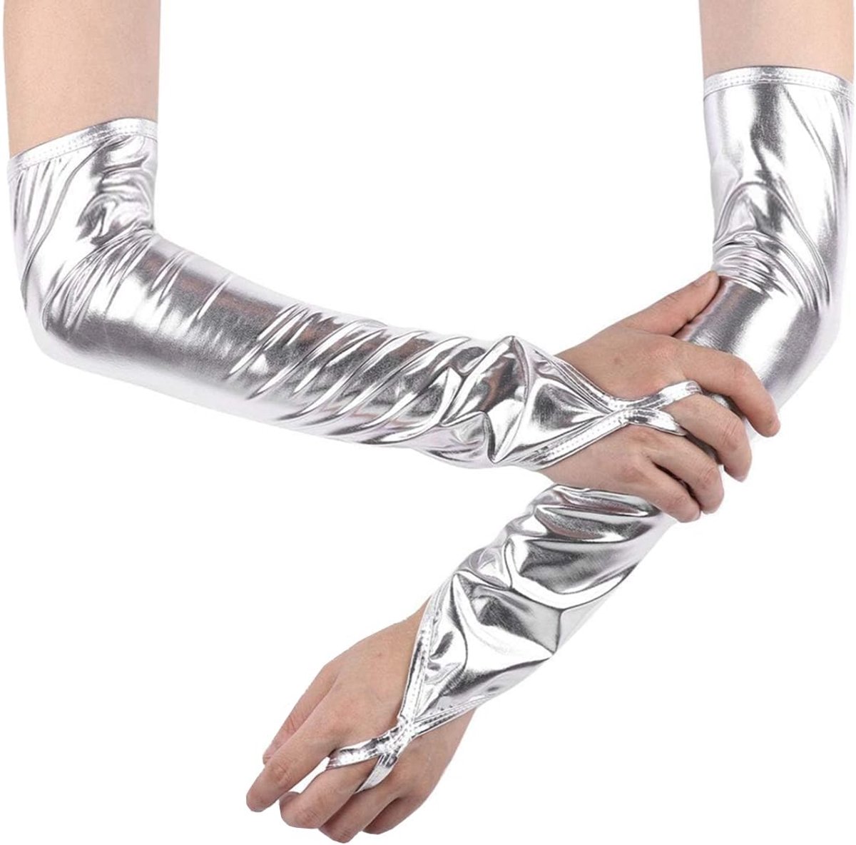 Vingerloze Handschoenen voor Vrouwen - Metallic Elbow Lengte - Patente Leer - Perfect voor Feestjes - ShopVlot