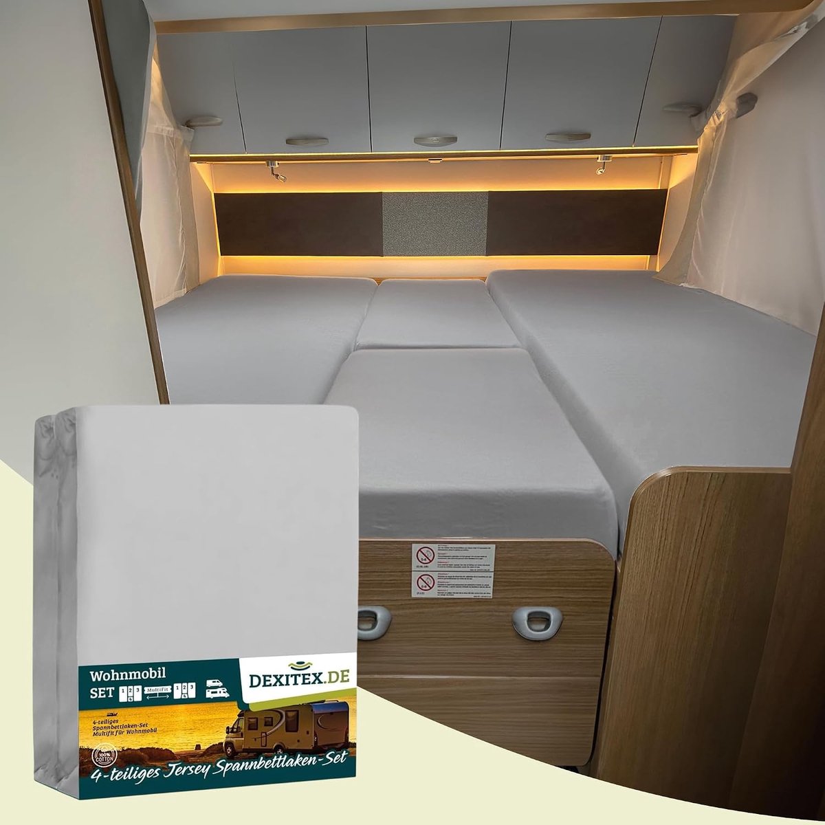 Fitted sheet set voor caravans - 4-delig - 100% katoen - perfecte pasvorm voor matrassen - ShopVlot