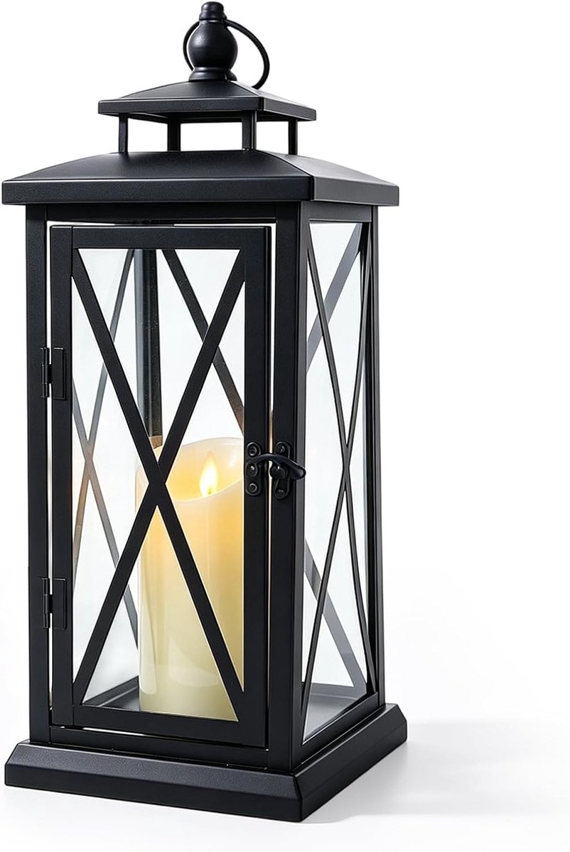 Zwarte metalen lantaarns 28,5 cm - weerbestendig - robuust ijzer - sfeervolle buitenverlichting - ShopVlot