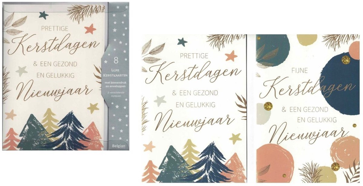 Wenskaarten - kerstkaart - set van 8 - 8 luxe kerstkaarten - 2 x 4 luxe kerstkaarten met envelop