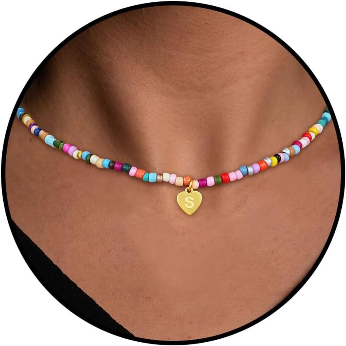 Kleurvolle peren ketting dames 14+2 inch - handgemaakt boho - met letters A-Z - uniek cadeau voor vrouwen - ShopVlot