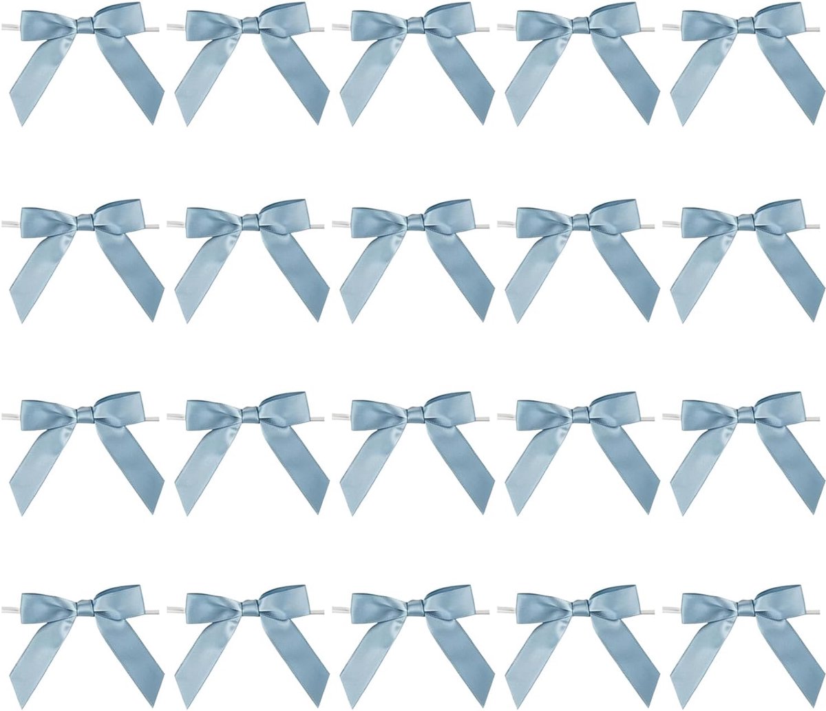 Dusty blue satijnen strikjes - 20 stuks met ijzerdraadje - kleine decoratieve cadeaustrikken - ShopVlot