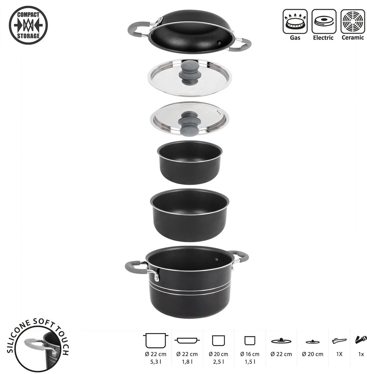 Brunner Popote Flavor Camping Pannenset - ø 22 - 8 Delig - Stapelbaar