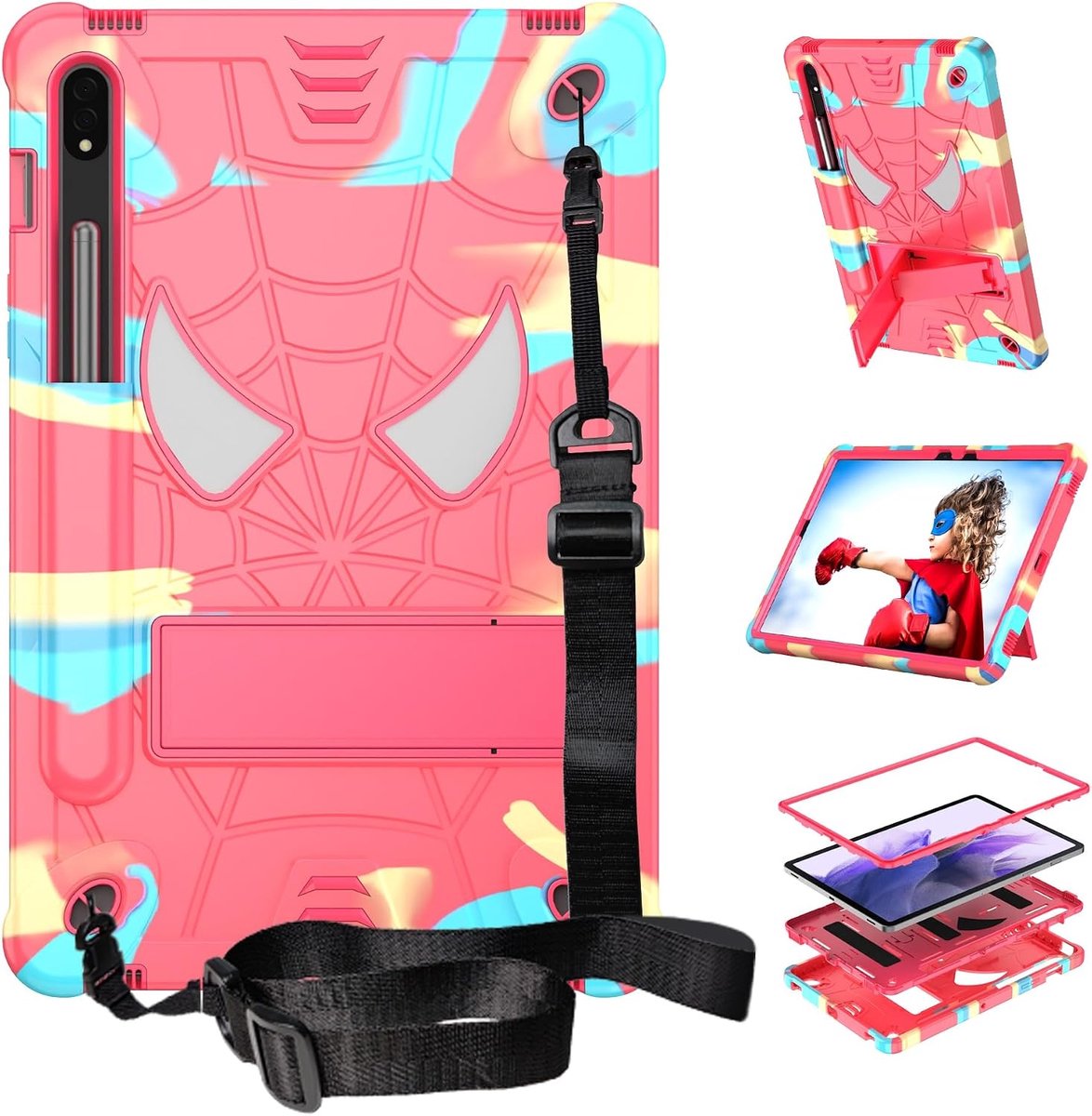 Kinderhoesje voor Samsung Galaxy Tab S7/S8 11 inch - schokbestendig - met schouderriem en standaard - ShopVlot